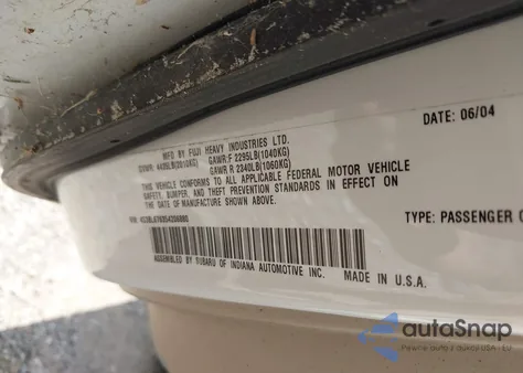 2005 Subaru Legacy 2.5Gt Limited из США, поврежденный, VIN 4S3BL676354206880